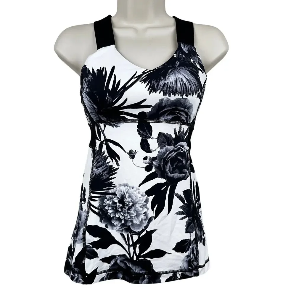 Lululemon Women's Lululemon Push Ur Limits Tank Brisk Bloom Black White Black 4